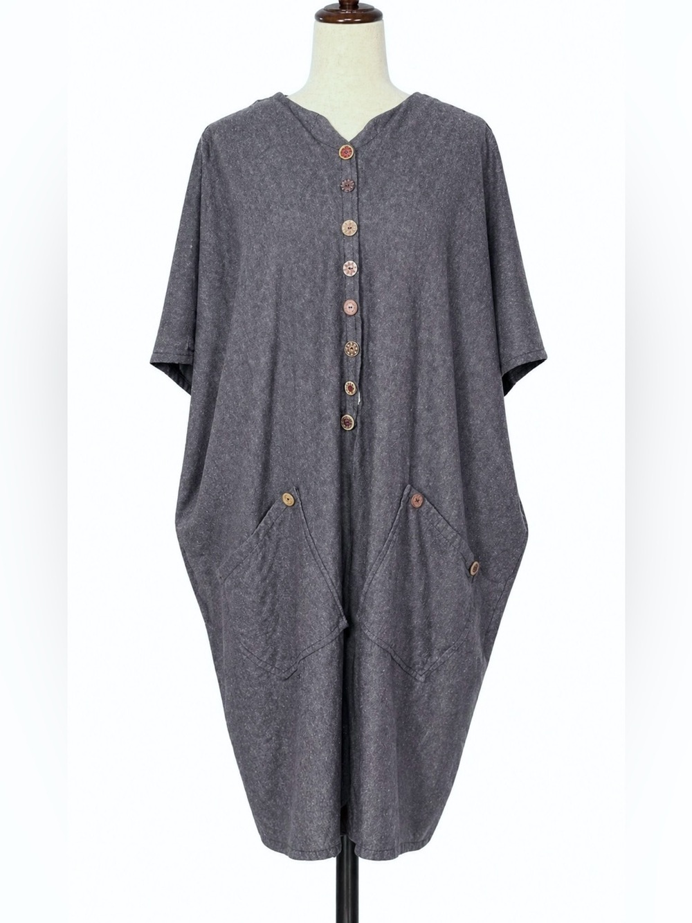Lightweight denim easy oversized romper. Quirky buttons, muumuu, boho fit.